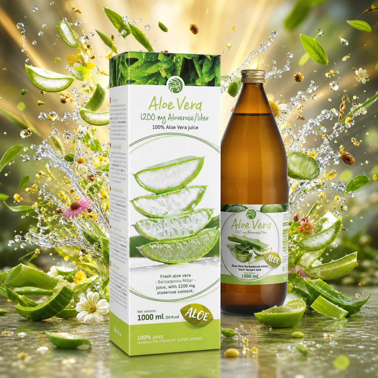 Mannavita Aloe vera 100% gepresster reiner Saft • 1000 ml