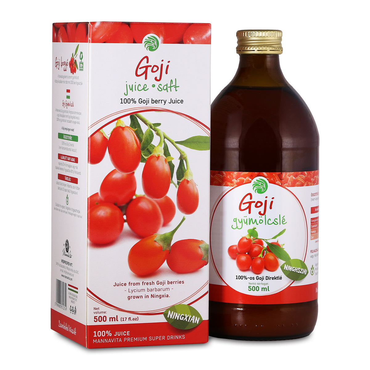 Mannavita Goji-Beere 100% gepresster reiner Saft • 500 ml