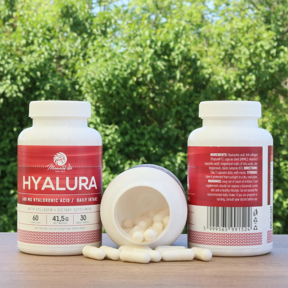 Hyalura 600 mg hyaluronic acid + collagen capsules • 60 pcs. - Mannavita