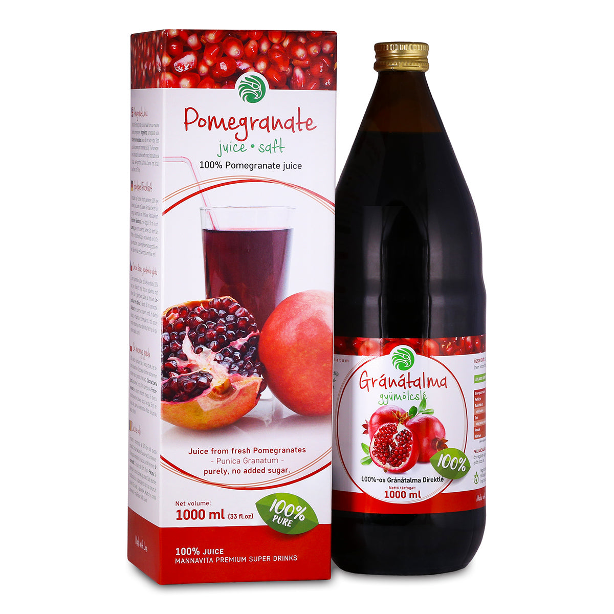 Mannavita Granatapfel 100% gepresster reiner Saft • 1000 ml
