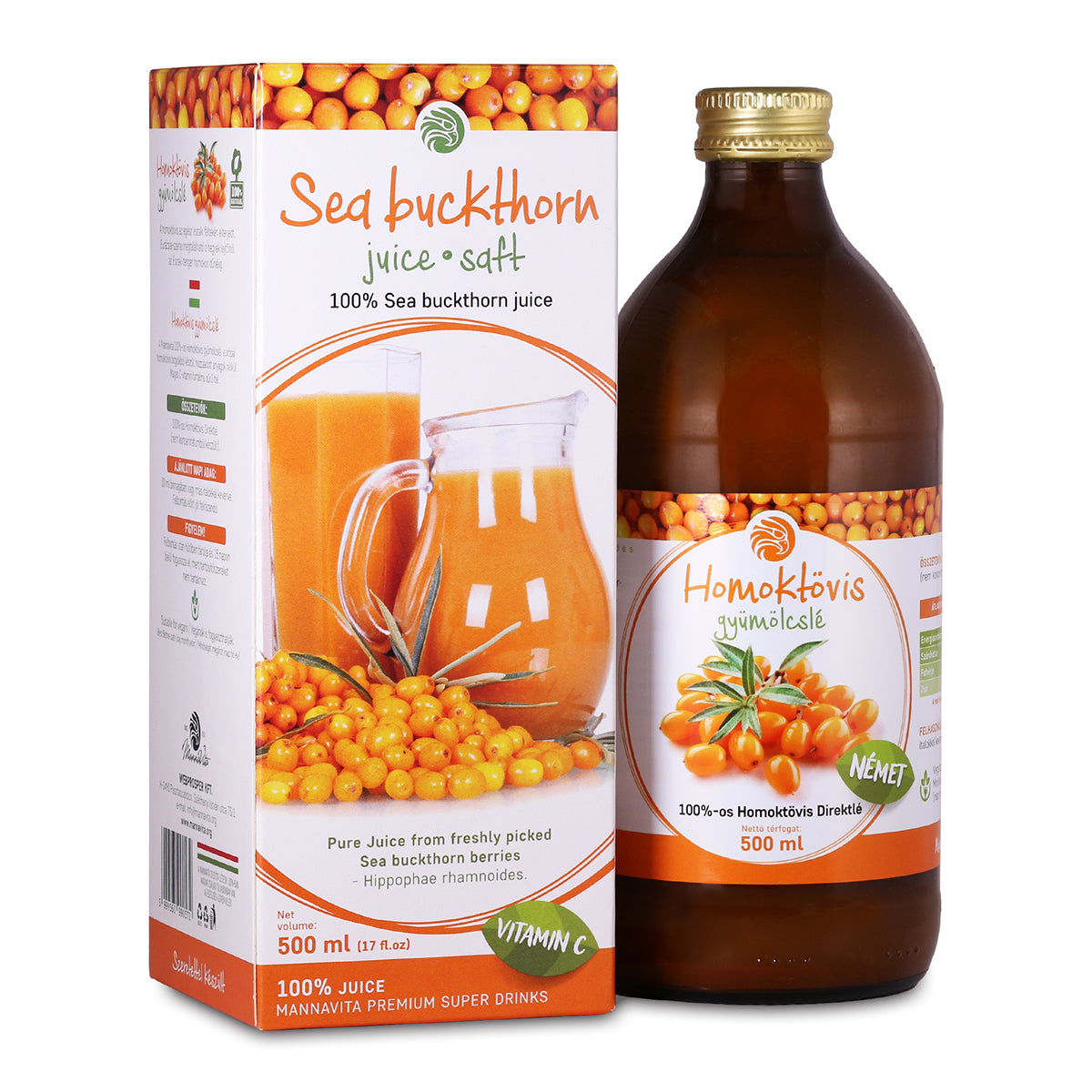 Mannavita Sanddorn 100% gepresster reiner Saft • 500 ml