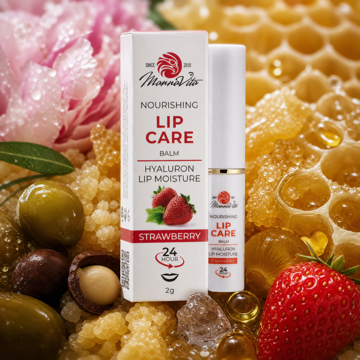 Mannavita Lip Balm mit Hyaluronsäure • Tiefenpflege • ERDBEERE