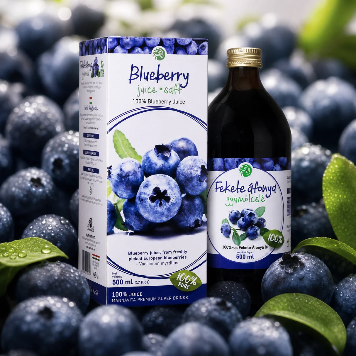 Mannavita Blaubeere 100% gepresster reiner Saft • 500 ml