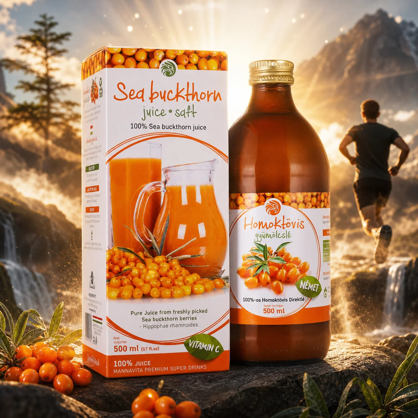 Mannavita Sanddorn 100% gepresster reiner Saft • 500 ml